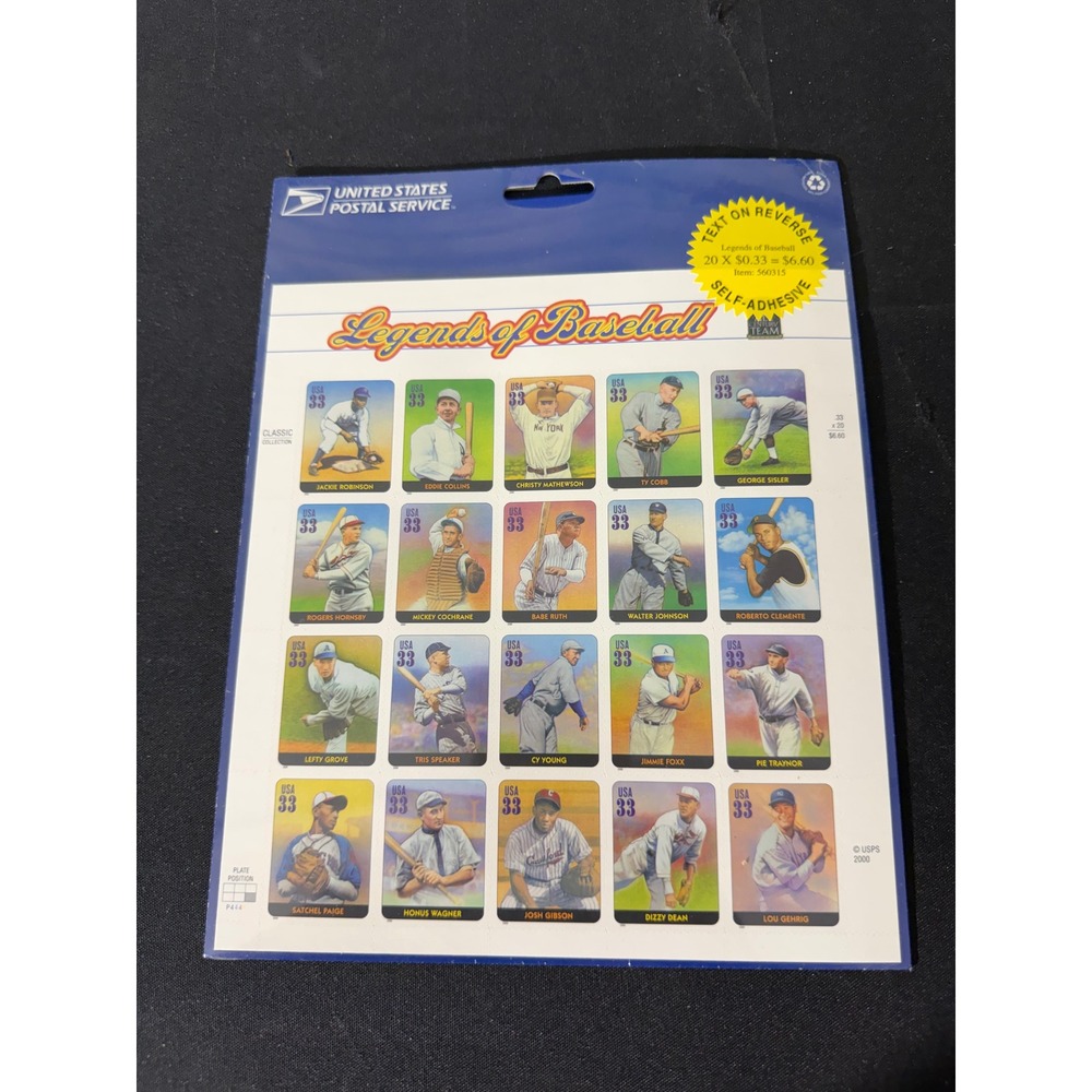 USPS‎ Legends of Baseball Stamps Sheet 20ct New 2000 Classic Collection